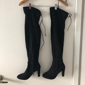 Black Suede Over-the-Knee Boots